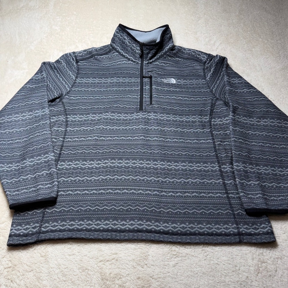 The North Face Mens Gray Fair Isle Gordan Lyons 1/4 Zip Fleece Pullover XL Aztec
